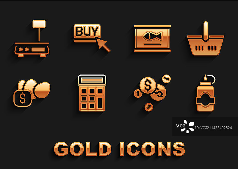 计算器、购物篮和酱油瓶组合图片素材