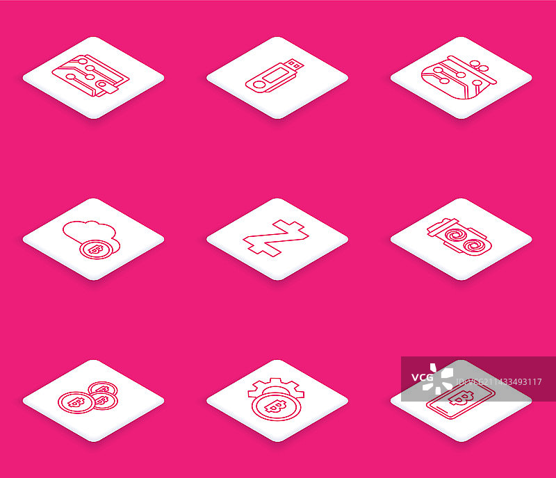 加密货币钱包USB闪存盘线条组合图片素材