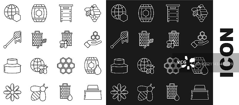 戴防护帽的养蜂人与木桶图片素材