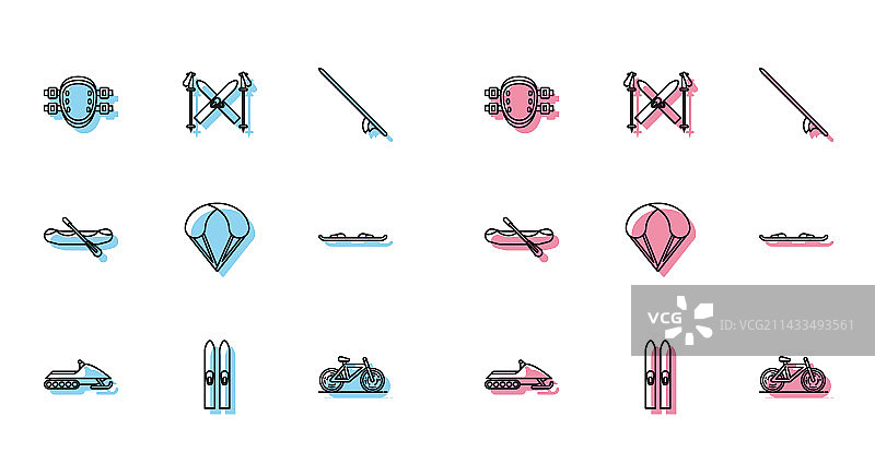 雪地摩托滑雪杖护膝线条图片素材