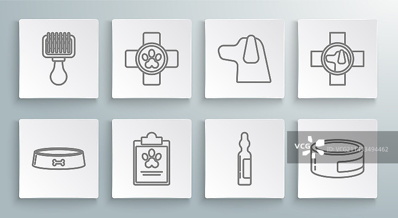 宠物食品碗和宠物医院标志套装图片素材