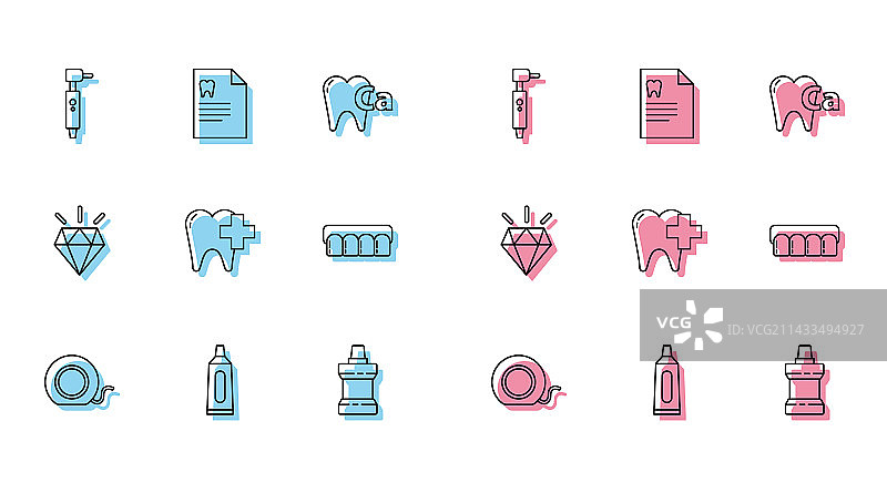 牙线、牙膏和牙齿图片素材