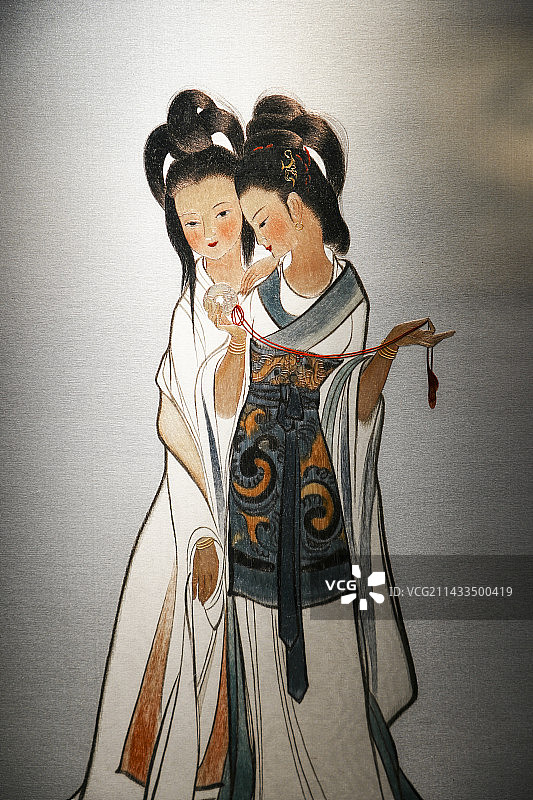 苏绣人物图图片素材