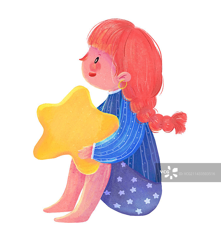 抱着星星的小女孩图片素材