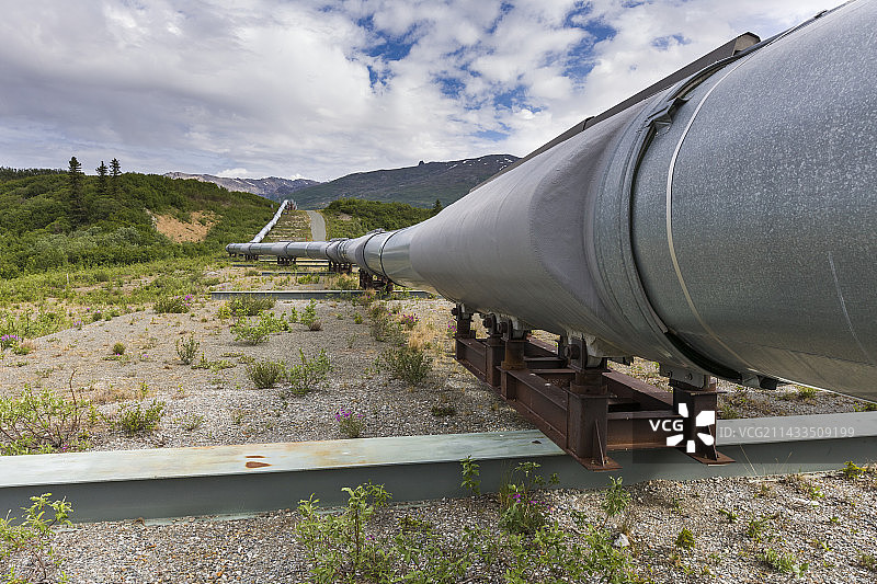 滑轨上的阿拉斯加输油管道图片素材