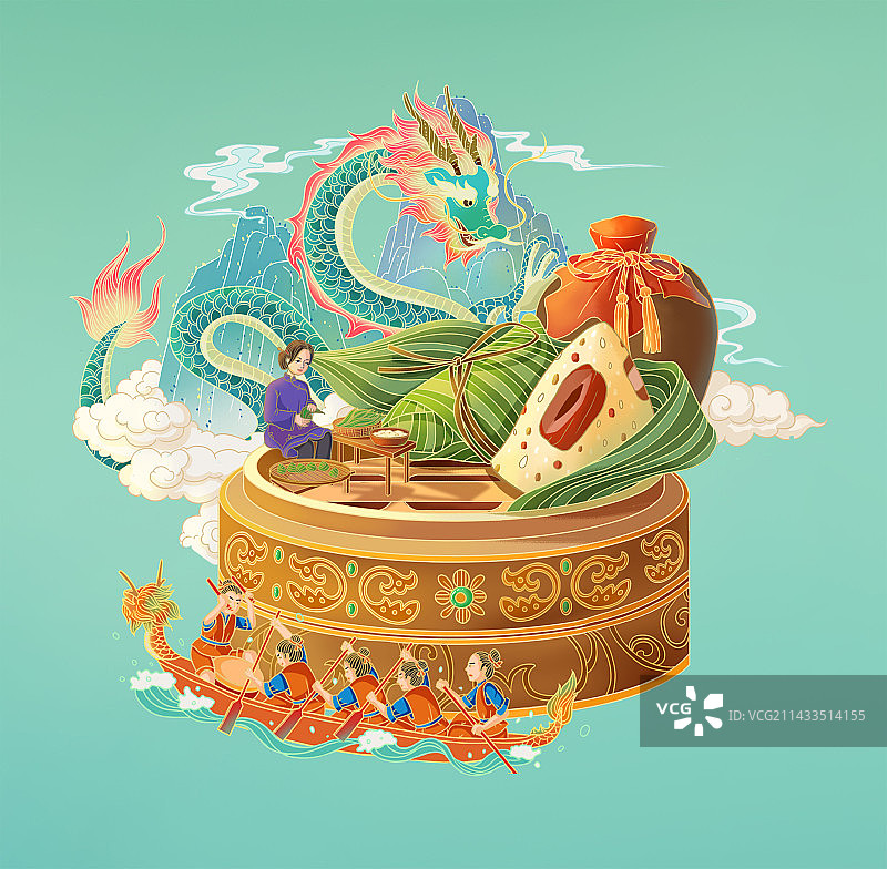 国风端午粽子龙龙舟图片素材