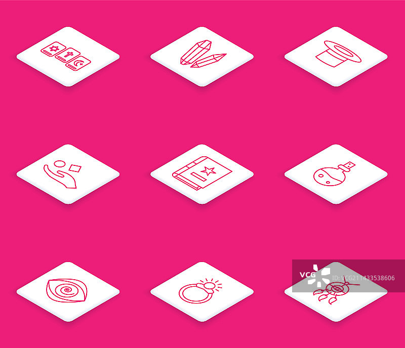 塔罗牌、魔法石与魔术师元素组合图片素材