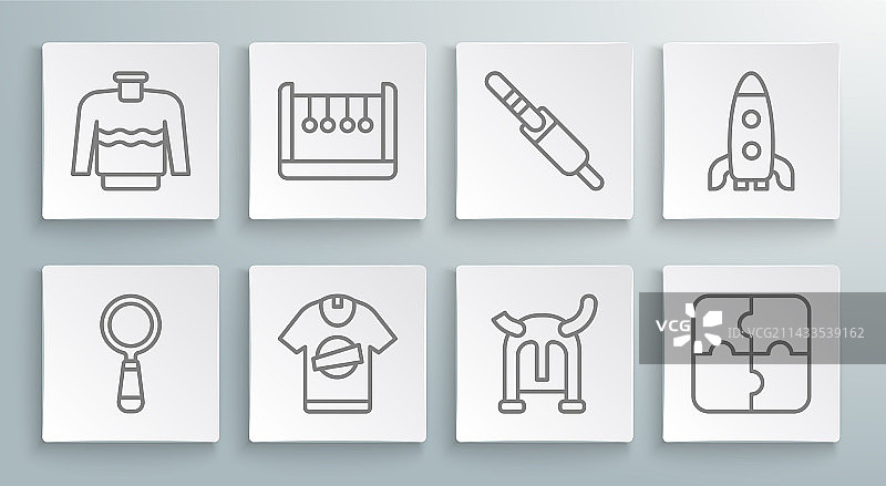 放大镜与摆锤T恤线性图标图片素材