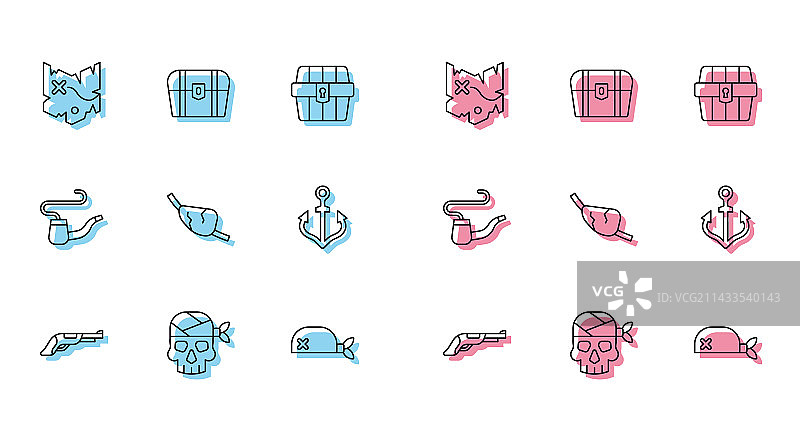 老式手枪海盗船长宝藏组合图片素材