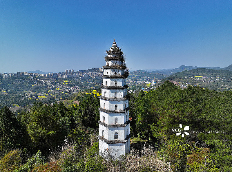 四川省南充市仪陇县金城镇大金山白塔山风景区航拍图片素材