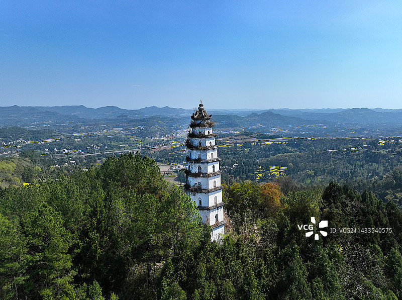 四川省南充市仪陇县金城镇大金山白塔山风景区航拍图片素材