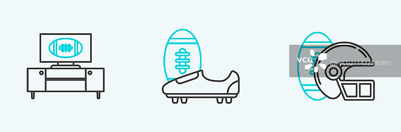 美式橄榄球、球与头盔线性图标图片素材