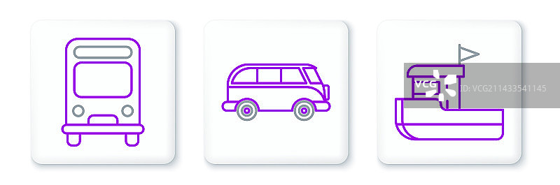 渔船、巴士和复古迷你货车图标图片素材