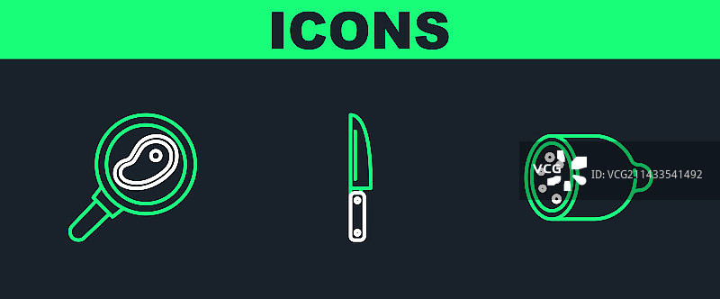 香肠牛排肉在煎锅里图片素材