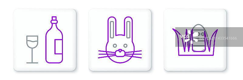 复活节彩蛋、葡萄酒瓶与玻璃杯图片素材