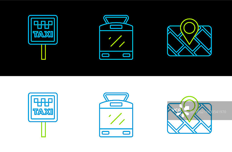 带地图的GPS设备和出租车标志图片素材