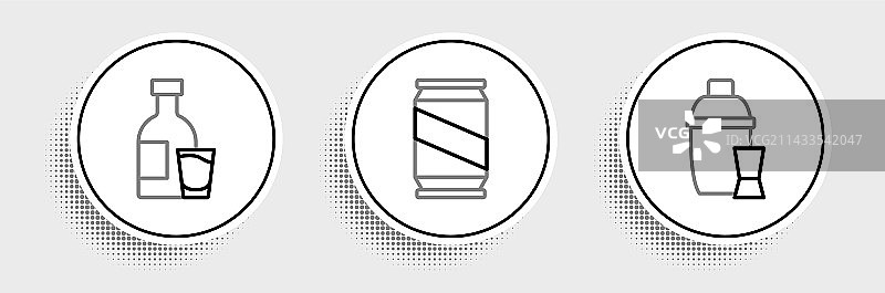摇酒器和伏特加酒瓶线条设计图片素材