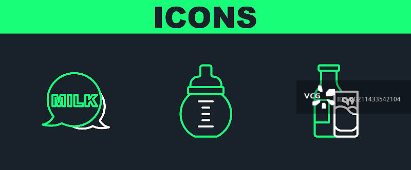 牛奶玻璃瓶和婴儿排版线条设计图片素材