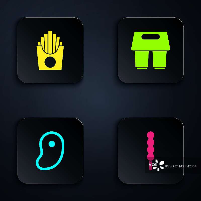 棒棒糖、盒装土豆和炸薯条、牛排合集图片素材