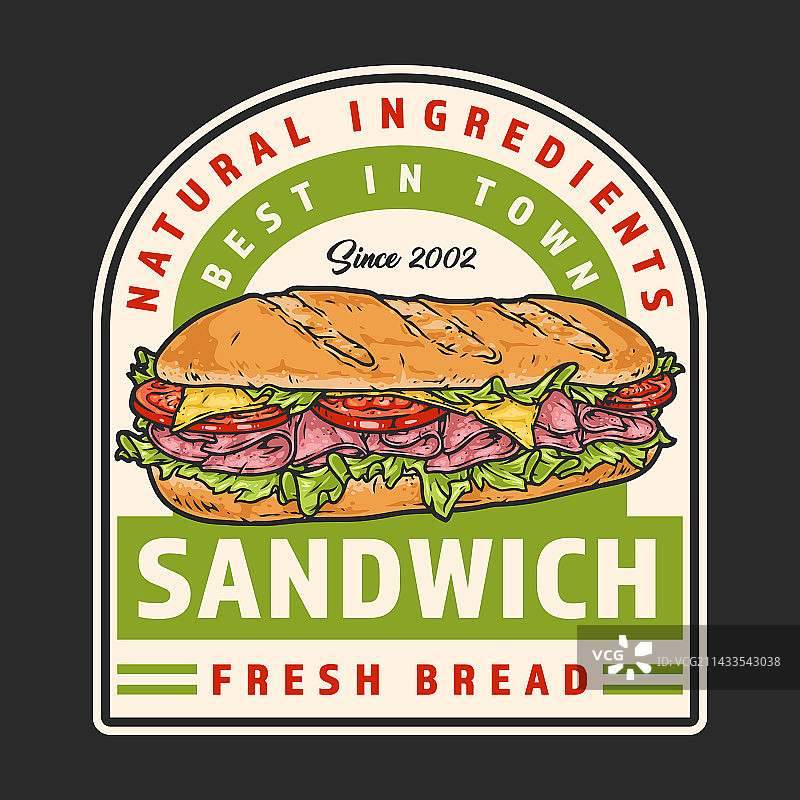 法式三明治复古彩色标签图片素材