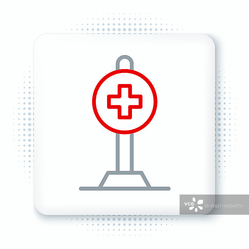 带有十字医院图标的医疗地图指针线条图片素材