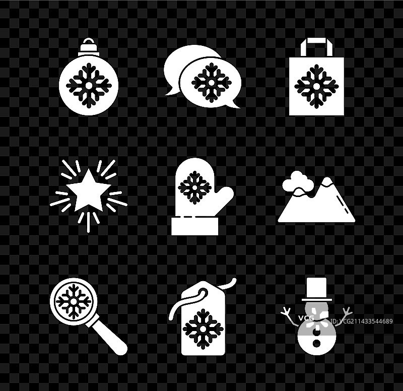 带对话气泡的圣诞雪花球套装图片素材