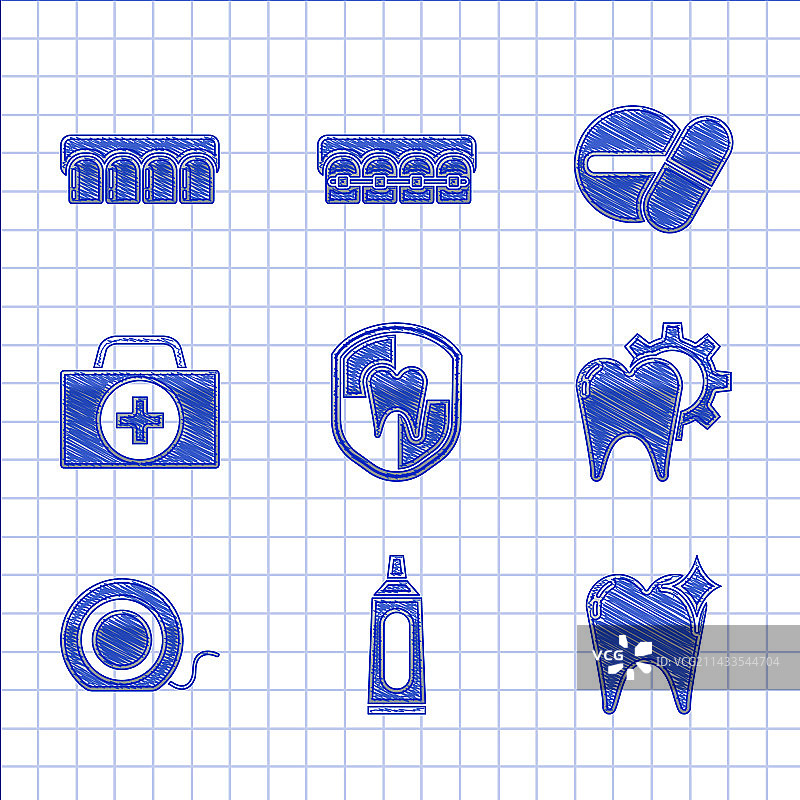 牙科保护牙膏牙齿套装图片素材