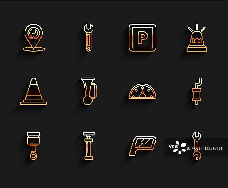 发动机活塞汽车后视镜线性图标图片素材