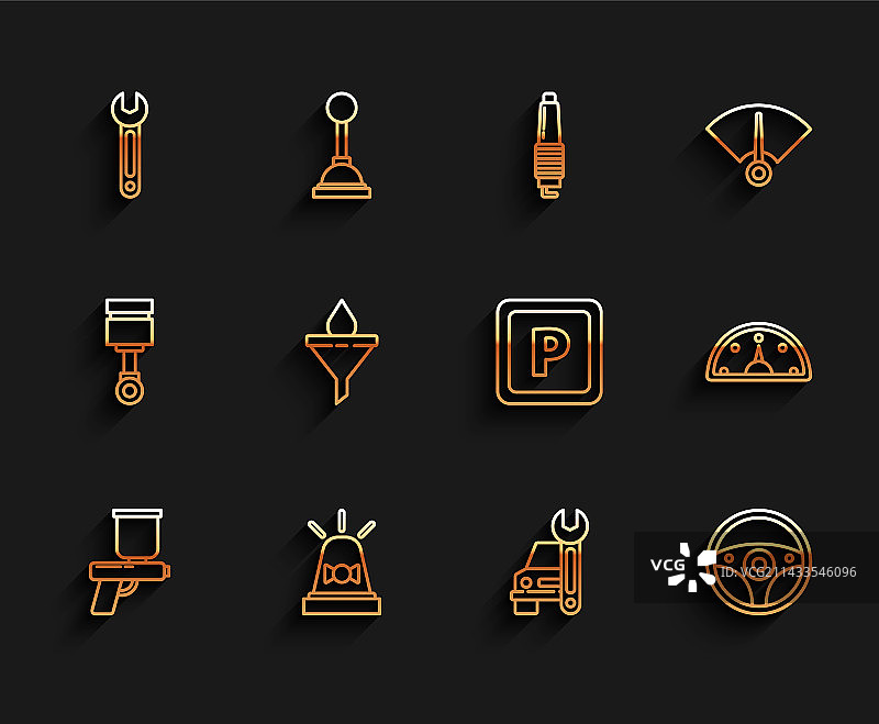 喷漆枪、警报器、扳手等线性元素组合图片素材