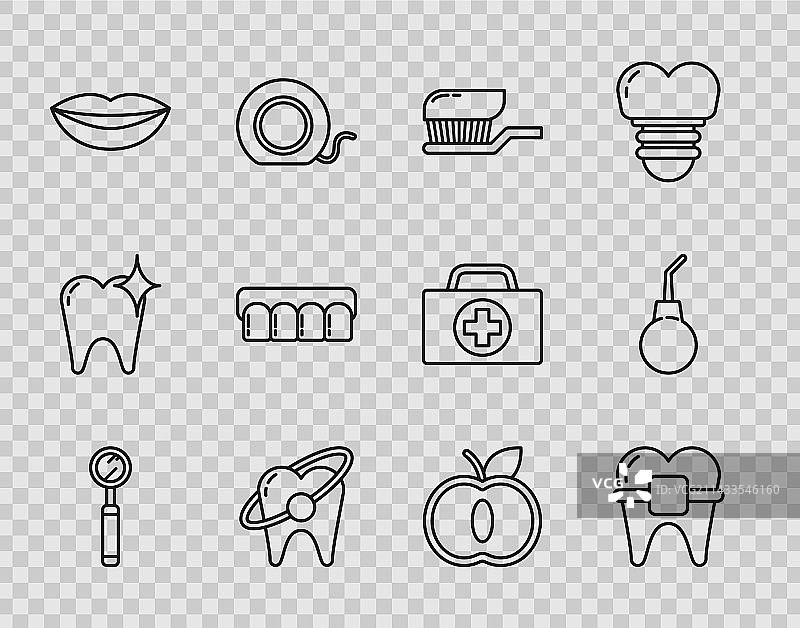 牙科检查镜牙齿线性组合图片素材