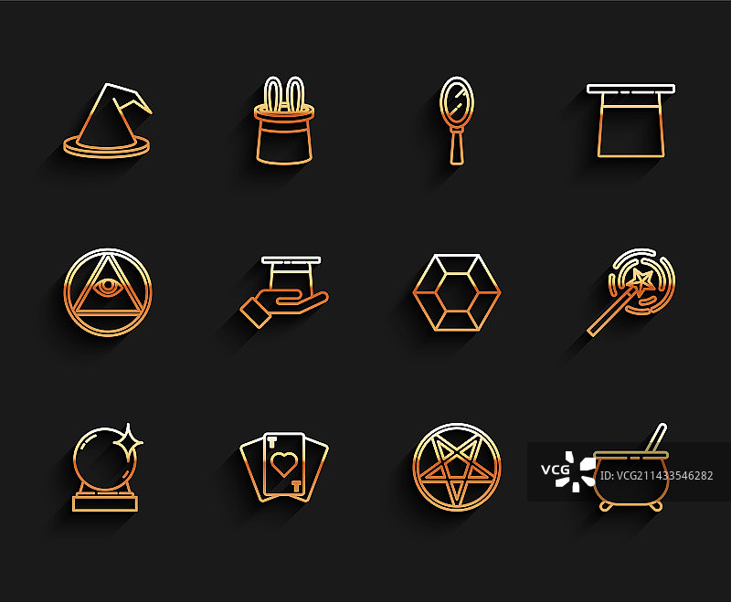 魔术球纸牌女巫帽子线条设计图片素材