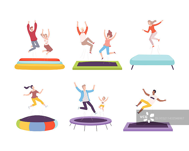 快乐的成年人和孩子们跳跃图片素材