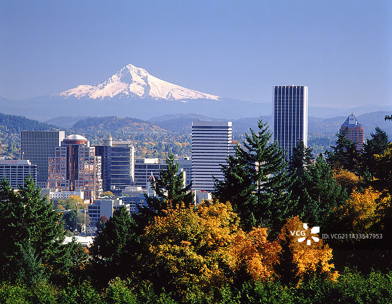 俄勒冈州波特兰市天际线与胡德山图片素材