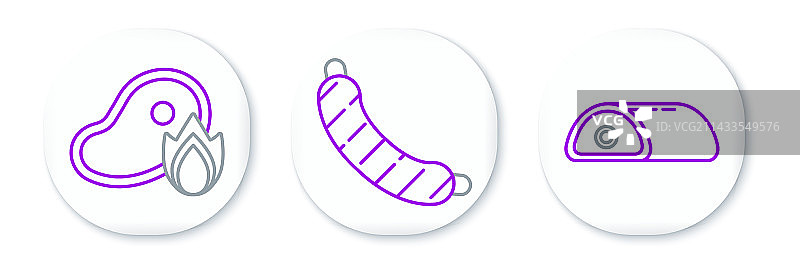 烤牛排与火焰线稿图片素材