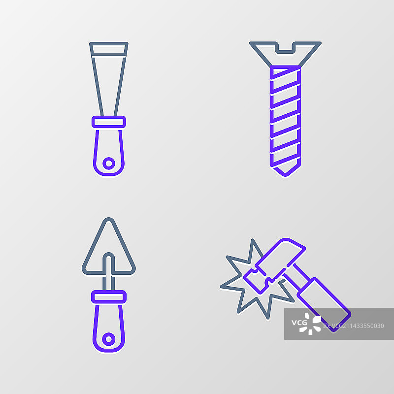 锤子、泥刀、金属螺丝和腻子图片素材