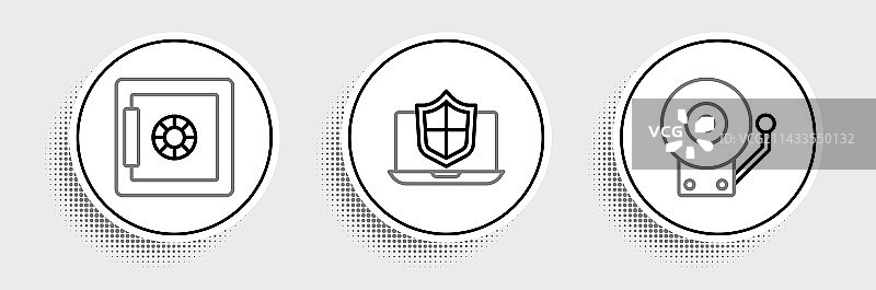 响铃闹钟、保险箱与笔记本电脑图片素材