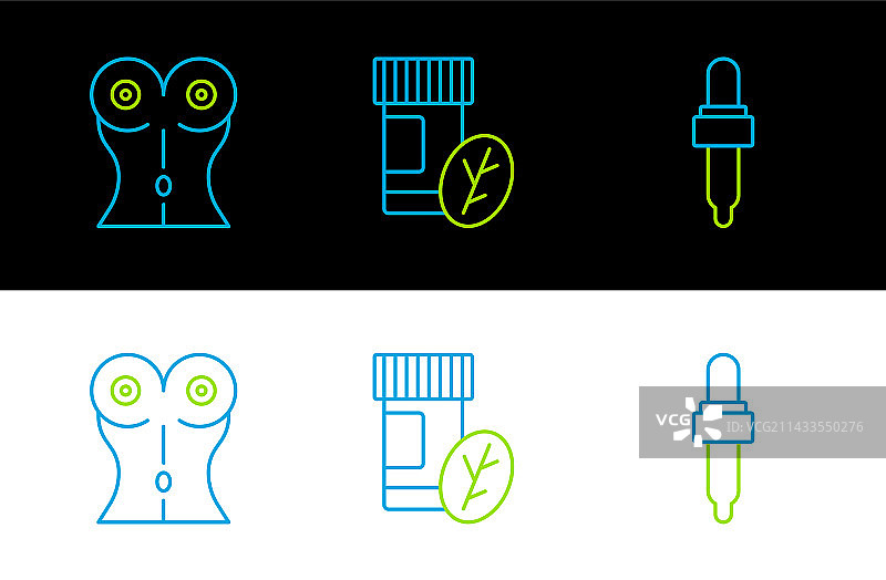 含油移液器、女性腰部和维生素线条图标图片素材