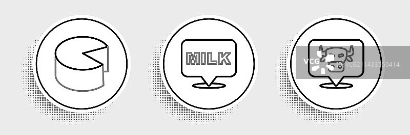 奶牛头、奶酪和牛奶文字图标线条素材图片素材