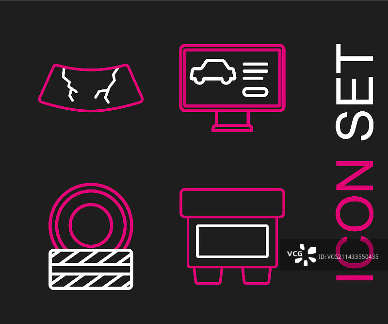 成套线条：保险丝、汽车轮胎、车轮诊断图片素材