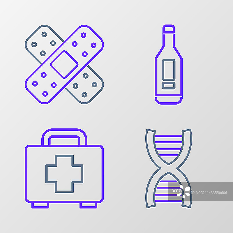 DNA符号、急救箱和数字线条组合图片素材