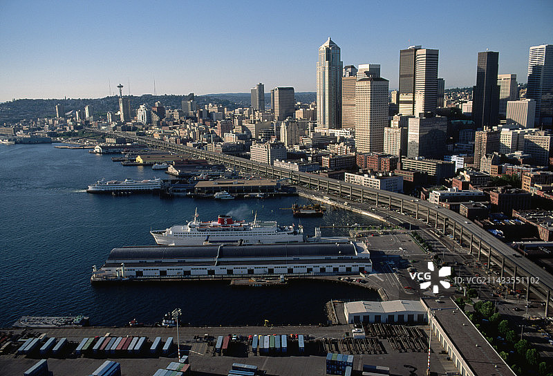 西雅图海滨与阿拉斯加路高架桥图片素材