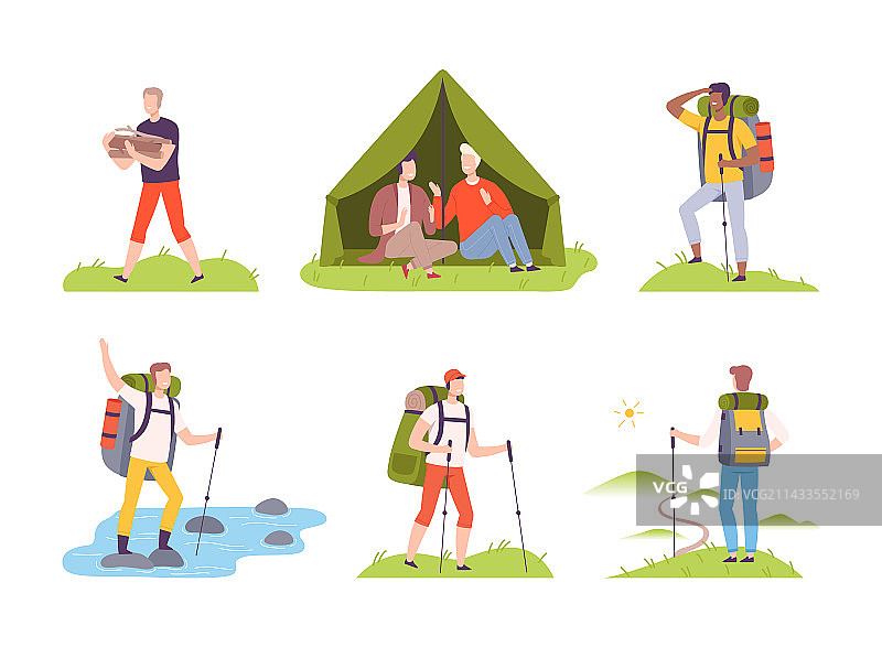 背着背包徒步旅行的年轻男人图片素材