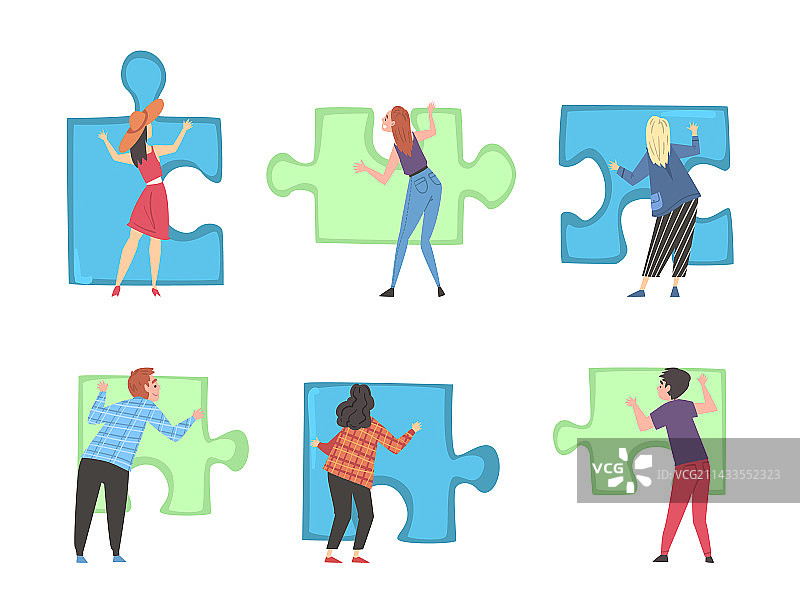 年轻人拼图的背影图片素材