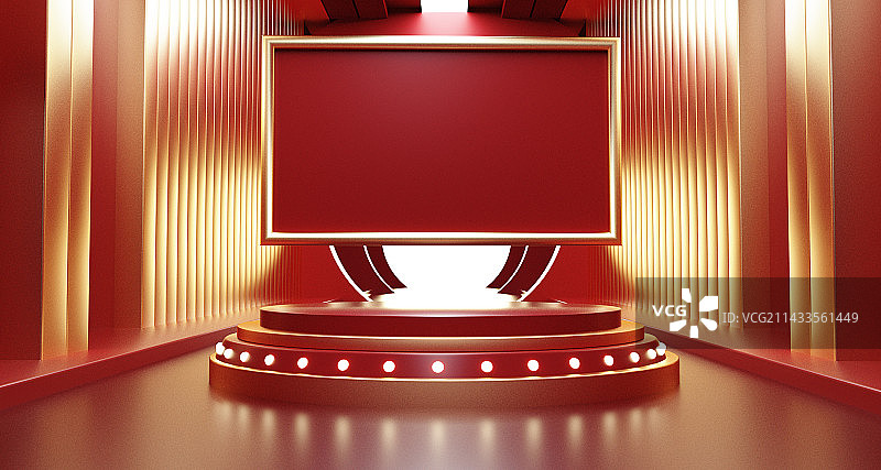 红色电商大促3D立体科技感展台场景图片素材