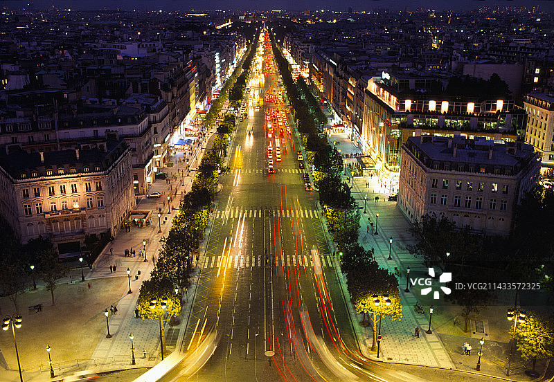 夜幕下的香榭丽舍大街图片素材