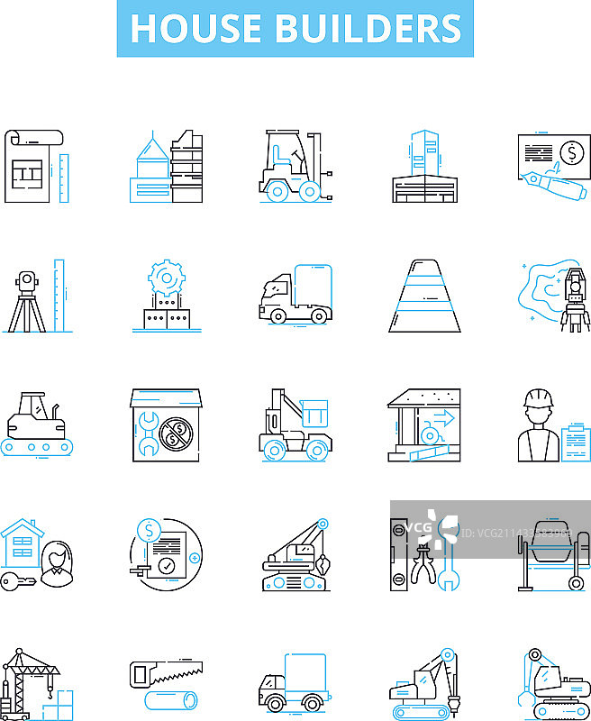 房屋建造者线性图标集图片素材