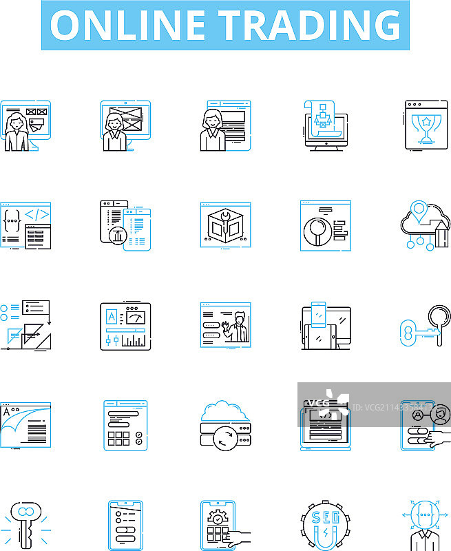 电商在线交易线性图标集图片素材