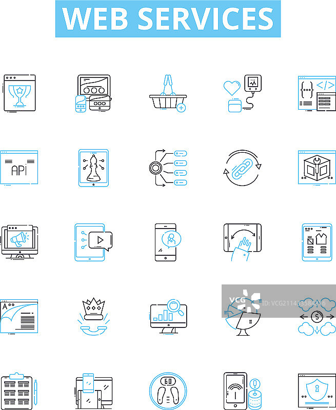 Web服务线性图标集图片素材