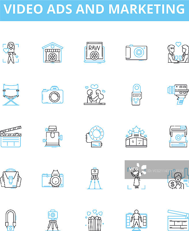 视频广告和营销线性图标图片素材