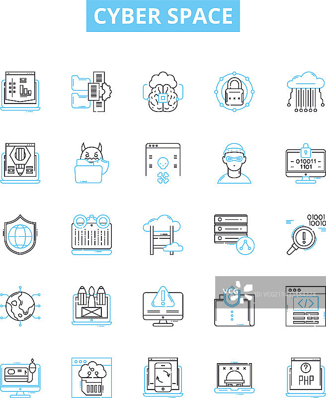网络空间线性图标集技术图片素材